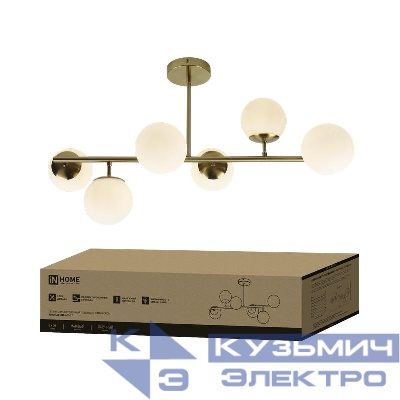 Светильник AURORA LUNA-6G9-LT 6xG9 потолочн. под лампу; плафоны матов./корпус латунный IN HOME 4690612062754