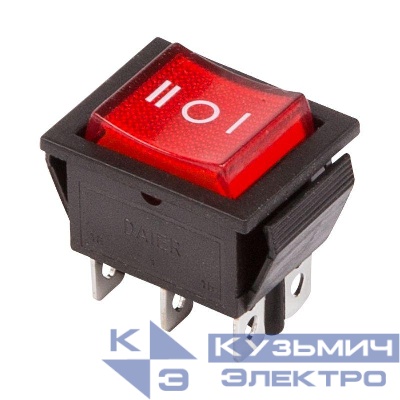 Выключатель клавишный 250В 15А (6с) ON-OFF-ON RWB-509 SC-767 красн. с подсветкой и нейтралью Rexant 36-2390