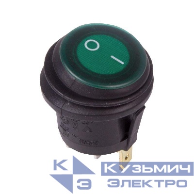 Выключатель клавишный круглый 250В 6А (3c) ON-OFF зел. с подсветкой ВЛАГОЗАЩИТА Rexant 36-2597