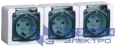 Розетка 3-м ОП Гермес Plus РСб23-3-ГПБд 16А IP54 с заземл. с дым. крышкой бел. IEK ERMP32-K03-16-54-EC