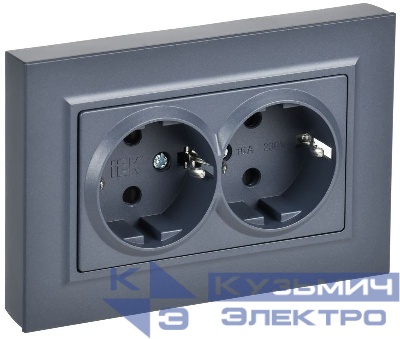 Розетка 2-м СП BRITE РСшПл12-3-БрМ 16А в сборе с заземл. защ. шторки плоская маренго IEK BR-R28-16-K35-F