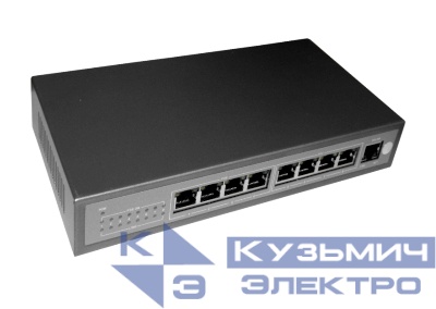 NS10829P PoE, коммутатор, настольный, 9 портовый, 8 PoE 802.3af 100Mbit портов, 15.4W, 1 Uplink 1Gbit порт, кабель питания ЕВРО, серый