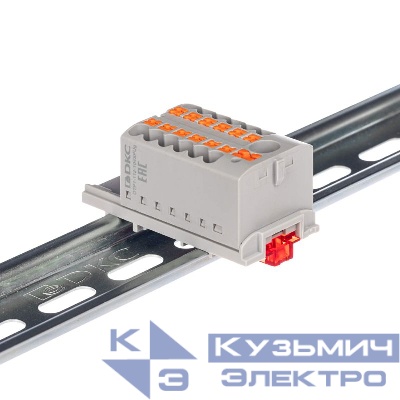 Блок распределительный с вертикал. адаптером на рейки шир. 15/35мм зажим push-in 1 ввод 6кв.мм 12 точек подключения 2.5кв.мм сер. DKC DTP1-112-104SPUG-V