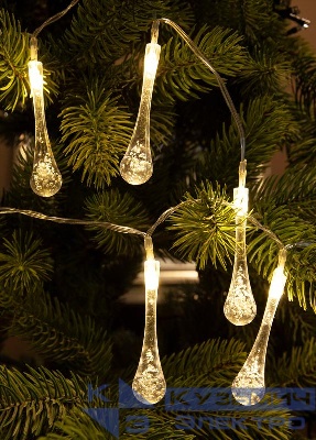 Гирлянда светодиодная "Капельки" 10LED 1.8+0.3м тепл. бел. акрил КОСМОС KOC_GIR-B112