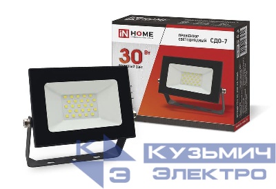 Прожектор светодиодный СДО-7 30Вт 6500К IP65 2700лм 230В черн. IN HOME 4690612034621