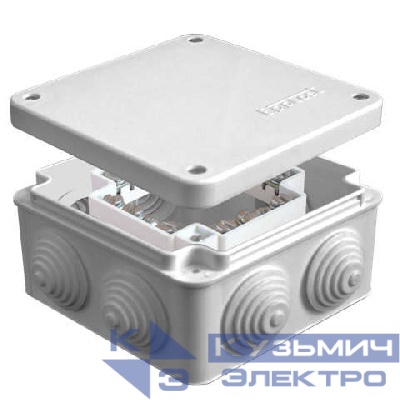 Коробка распределительная ОП 105х105х56мм IP54 с клемм. 7 выходов 4 гермоввода 16А 24 контакта крышка на винтах сер. Epplast 110058