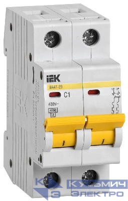 Выключатель автоматический модульный 2п C 1А 4.5кА ВА47-29 KARAT IEK MVA20-2-001-C