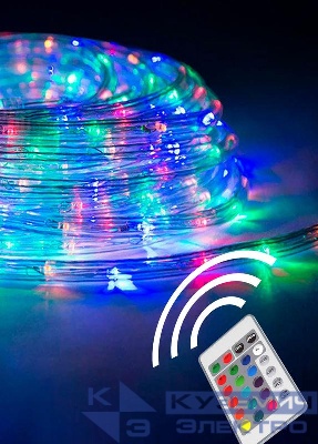 Гирлянда светодиодная Дюралайт 10м (нить в трубе 0.8мм) + 30 клипс мультиколор USB 5В пульт ДУ КОСМОС KOC_GIR-U101