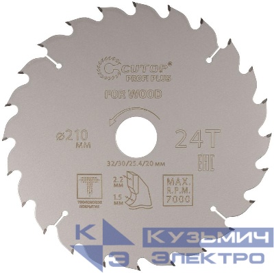 Диск пильный по дереву с тефлоновым покрытием 24Т Profi plus 210х1.5/2.2х32/30/25.4/20мм Cutop 75-21024Т