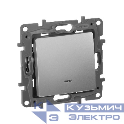 Переключатель 1-кл. СП Etika Plus 10А IP20 250В 10AX с подсветкой безвинтов. зажимы механизм алюм. IEK 672415