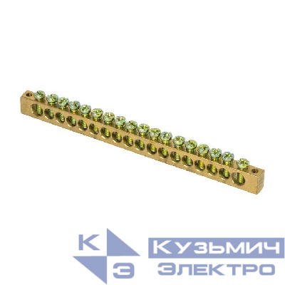 Шина PEN "ноль-земля" 8х12 18 отвер. латунь крепеж по краям PROxima EKF sn0-125-18-k