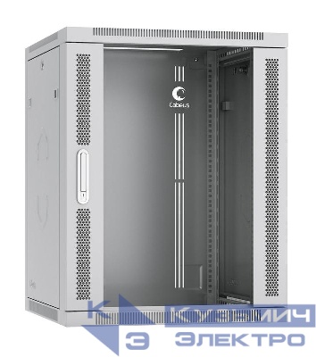Шкаф телекоммуникационный настенный разобранный SH-05F-15U60/60-R 19дюйм 15U 600х600х769мм дверь стекло сер. (RAL 7035) Cabeus 10738c