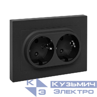Розетка 2-м СП Эпика 16А с заземл. защ. шторки с рамкой механизм черн. EKF UP1-SOB-211
