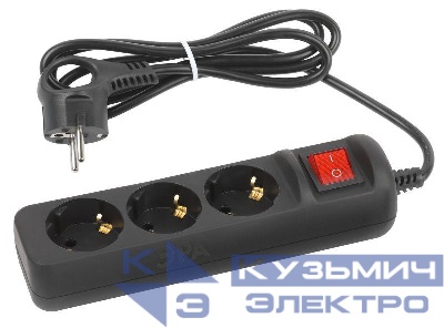 Удлинитель электрический UX-3es-1.5m-B с заземл. с выключателем 3 розетки 1.5м ПВС 3х0.75кв.мм черн. Эра Б0057727