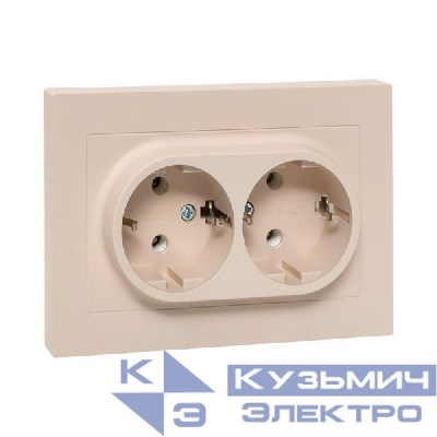 Розетка 2-м СП Эпика 16А с заземл. без защ. шторок с рамкой механизм крем. EKF UP1-SOI-210