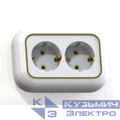 Розетка 2-м СП Валентина РС16-830 16А IP20 с заземл. бел./зол. Кунцево 5448