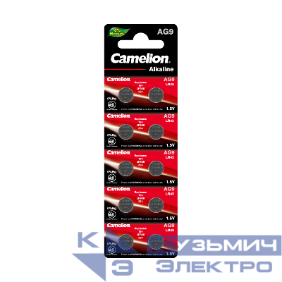 Элемент питания алкалиновый "таблетка" LR936/394A/194/G 9 Mercury Free AG9-BP0%Hg для часов BL-10 (блист.10шт) Camelion 12817