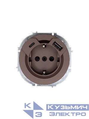 Розетка 1-м СП OSEN с заземл. TC + USB разъем механизм шоколад LEZARD 743-7388-181TC