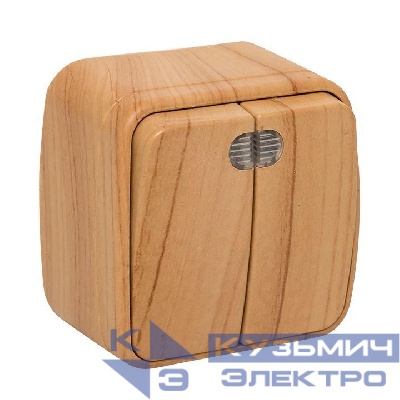 Выключатель 2-кл. 2п ОП Минск 10А IP20 с индикатором светл. дерево EKF EGV10-123-30