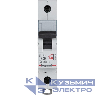 Выключатель автоматический модульный 1п C 6А 6кА TX3 6000 1мод. 230/400В Leg 404025