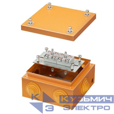 Коробка ответвительная FS 150х150х80мм 4р 450В 20А 10кв.мм нерж. контакт с каб. вводами и клеммн. IP66 сталь. DKC FSK31410