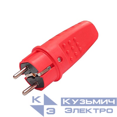Вилка электрическая прямая 1ф 16А 250В IP44 с заземл. каучук красн. (еврослот) UNIVersal 3079