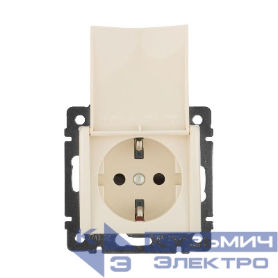 Розетка 1-м СП Valena 16А IP21 2P+E с заземл. защ. шторки с крышкой винты механизм сл. кость Leg 774322