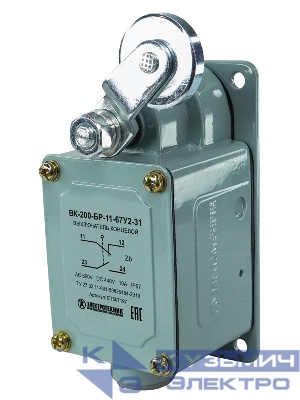 Выключатель конечн. ВК-200-БР-11-67У2-31 рычаг с роликом без сальника ход вправо самовозврат ступень 3 IP67 Электротехник ET507197