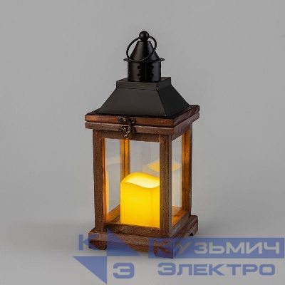 Фонарь декоративный со свечкой корпус из дерева размер 14х14х35cм тепл. бел. Neon-Night 513-075