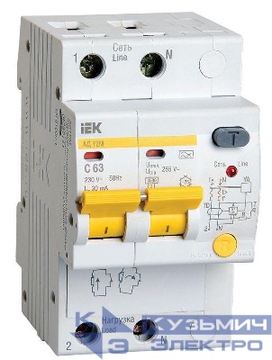 Выключатель автоматический дифференциального тока 2п C 63А 30мА тип A 4.5кА АД-12М KARAT IEK MAD12-2-063-C-030