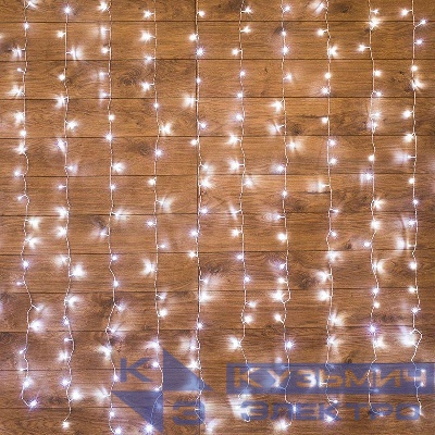 Гирлянда светодиодная "Светодиодный Дождь" 2.5х2м 300LED бел. 16Вт 230В IP20 свечение с динамикой провод прозр. Neon-Night 235-055