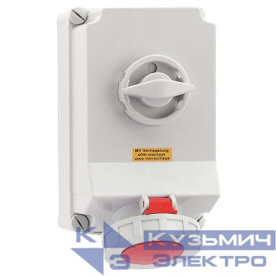 Розетка 63А 4п 3P+PE 6ч 400В IP67 260х160 с блокировкой Bals 16604