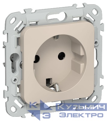 Розетка СП FLITE РС11-1-ФлЛ 16А с заземл. без защ. шторок безвинтовое крепление механизм льняной IEK FI-R11-16-1-K88