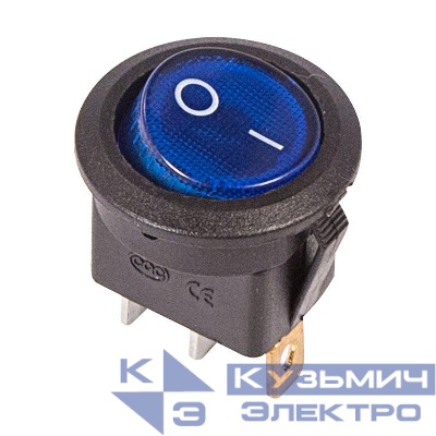 Выключатель клавишный круглый 250В 6А (3с) ON-OFF син. с подсветкой (RWB-214 SC-214 MIRS-101-8) Rexant 36-2571