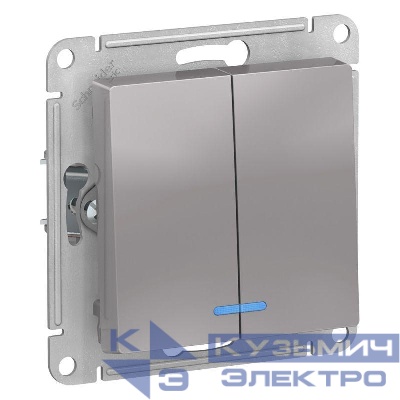 Выключатель 2-кл. СП AtlasDesign 10А IP20 (сх. 5а) 10AX с подсветкой механизм алюм. SE ATN000353