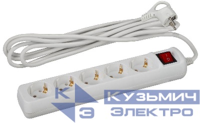 Удлинитель 5х3м с заземл. 16А IP20 U-5es-3m-3х1 ПВС 3х1 с выкл. Эра Б0028382