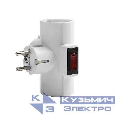 Разветвитель 3-м с заземл. 16А 3500Вт 250В Т-образ. с выключателем бел. DОМТОК 2663