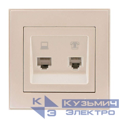 Розетка компьютерная + телефонная 2-м СП Rain RJ45 + RJ11 крем. LEZARD 703-0303-143