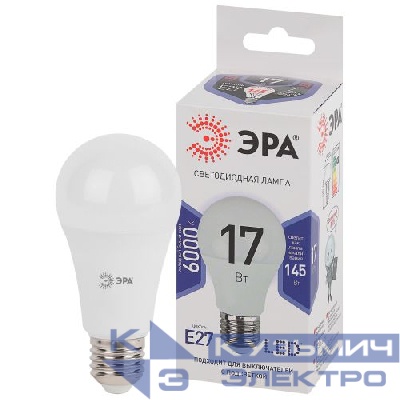 Лампа светодиодная A60-17W-860-E27 грушевидная 1360лм ЭРА Б0031701