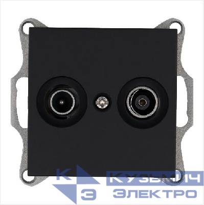 Розетка телевизионная оконечная TV + FM 2-м Ф9.5мм механизм черн. матовый soft touch Jasmart G6204PB