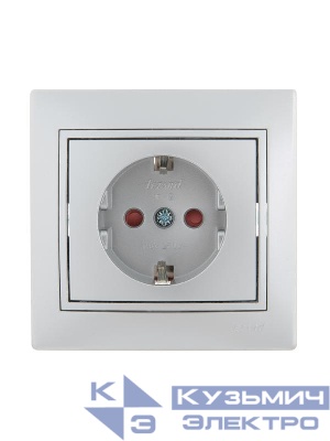 Розетка 1-м СП Mira 16А IP20 с заземл. защ. шторки со вставкой керамика сер. метал. LEZARD 701-1010-124