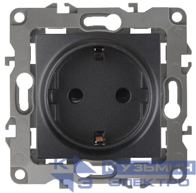Розетка 1-м СП Эра12 12-2102-05 16А IP20 16AX 250В 2P+E Schuko защ. шторки механизм антрацит Эра Б0014691