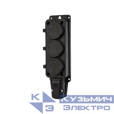 Розетка штепсельная трехместная влагозащ. с/з 16А IP54 каучук Rexant 111-113
