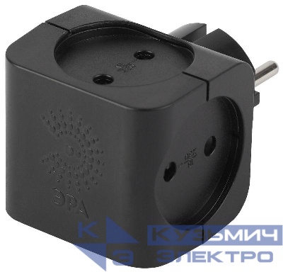 Разветвитель 4-м без заземл. 16А IP20 SP-4-B черн. Эра Б0008207