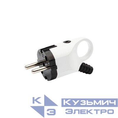 Вилка угловая 16А с заземл. евро стандарт с ушком (кольцом) бел./черн. Rexant 11-8952