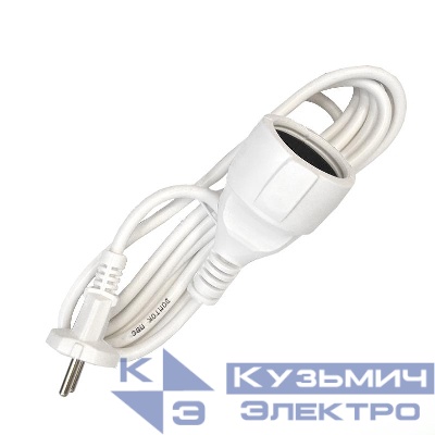 Удлинитель-шнур 1х3м без заземл. 10А IP20 ПВС 2х1 бел. DOMTOK 2336