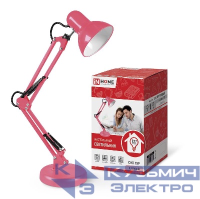 Светильник настольный СНО 15Р 60Вт E27 230В под лампу на основании роз. (кор.) IN HOME 4690612035857