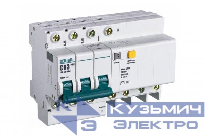 Выключатель автоматический дифференциального тока 4п (3P+N) C 63А 100мА тип AC ДИФ-101 со встроен. защитой от сверхтоков DEKraft 15226DEK
