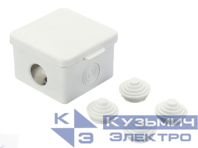 Коробка распаячная для открытой проводки 65*65*50мм (квадратная), 4 входа с гермовводами, IP54, серая