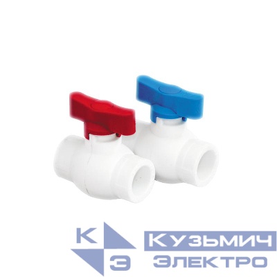 Кран шаровой стандартный проход красн. ручка бабочка PPR 20 бел. RTP 14976